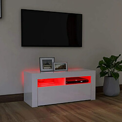 Maison Chic Meubles TV avec lumières LED - Banc TV pour salon blanc brillant 90x35x40 cm -MN25345 pas cher