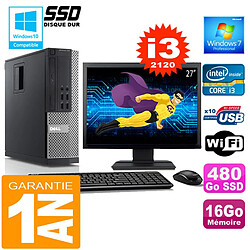 PC DELL 990 SFF Core I3-2120 Ram 16Go Disque 480 Go SSD Wifi W7 Ecran 27" - Occasion