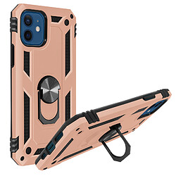 Avizar Coque iPhone 12 Mini Antichoc bi-matière Bague Support Vidéo - rose champagne