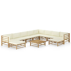 Maison Chic Salon de jardin 11pcs + coussins - Mobilier/Meubles de jardin - Table et chaises d'extérieur blanc crème Bambou -MN86398