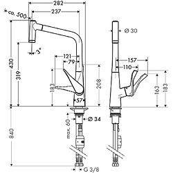 Mitigeur de cuisine HANSGROHE Metris M71 , avec douchette extractible 2 jets chromé - 14820000