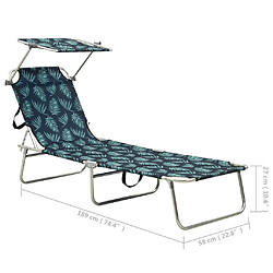 vidaXL Chaise longue pliable avec auvent acier motif de feuilles pas cher