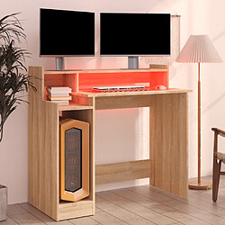 Maison Chic Bureau solide,Table de travail,Bureau d'ordinateur avec lumières LED Chêne 97x45x90 cm Bois d'ingénierie -GKD79534 pas cher