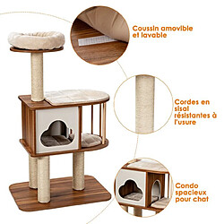 Avis Helloshop26 Arbre à chat 117cm en bois avec plate-forme griffoirs et coussins lavables 20_0001599