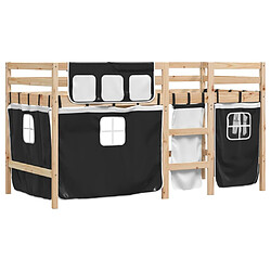 Vidaxl Lit mezzanine enfants et rideaux blanc/noir 90x200cm pin massif