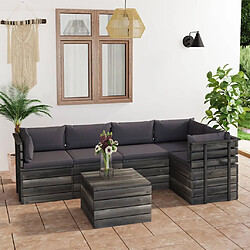 vidaXL Salon palette de jardin 6 pcs avec coussins Bois de pin massif