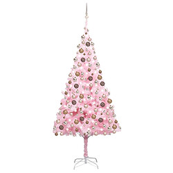 vidaXL Arbre de Noël artificiel pré-éclairé et boules rose 210 cm PVC