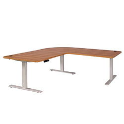 Decoshop26 Bureau d'angle table d'ordinateur réglable en hauteur électriquement 178 x 178 cm HDF couleur chêne pieds acier blanc 04_0006017