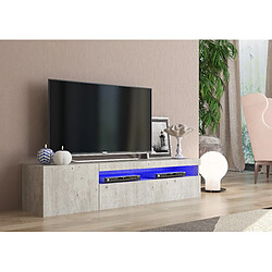 Alter Meuble TV de salon, Made in Italy, Meuble TV 2 portes, Meuble TV de salon, 150x40h37 cm, Couleur ciment, avec lumière LED bleue