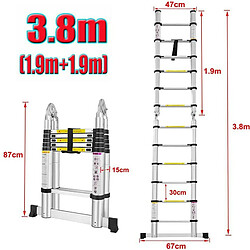 Échelle Télescopique Pliante, Charge Maximale : 150 kg - 3.8m (1.9M+1.9M)