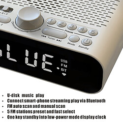 Radio Réveil FM Enceinte Buetooth MP3 USB Micro SD Blanc YONIS pas cher