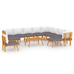 Maison Chic Salon de jardin 12pcs + coussins - Mobilier/Meubles de jardin - Table et chaises d'extérieur Bois d'acacia solide -MN88058