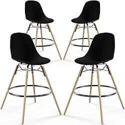 ICONIK INTERIOR Tabourets de Bar - Design Scandinave - Pieds en Bois - Lot de 4 - Skögur Noir