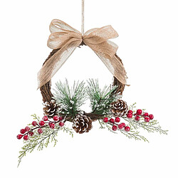 BigBuy Christmas Couronne de Noël Blanc Rouge Vert Naturel Rotin Plastique Ananas 25 x 25 cm