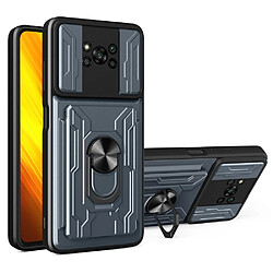 Coque en TPU antichoc avec béquille en anneau et porte-carte gris titane pour votre Xiaomi Poco X3/Poco X3 NFC/Poco X3 Pro