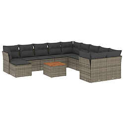 Maison Chic Salon de jardin avec coussins 12 pcs | Ensemble de Table et chaises | Mobilier d'Extérieur gris résine tressée -GKD87490