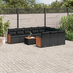 Maison Chic Salon de jardin 11 pcs avec coussins | Ensemble de Table et chaises | Mobilier d'Extérieur noir résine tressée -GKD39344