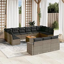 Maison Chic Salon de jardin avec coussins 14 pcs, Ensemble Tables et chaises de jardin, gris résine tressée -GKD708318