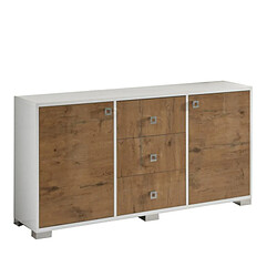 Dansmamaison Buffet 2 portes 3 tiroirs Laqué Blanc Brillant/Bois - AVELLINO