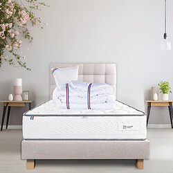 LUXURY LITERIE Ensemble Complet Matelas Iris (20 cm) ferme,Sommier beige (20cm) , Tête de lit,Oreiller et Couette, 90x190cm