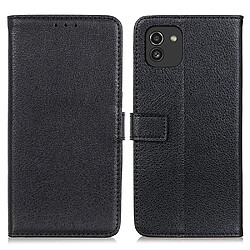 Etui en PU texture litchi, fermeture magnétique noir pour votre Samsung Galaxy A03 (164.2 x 75.9 x 9.1mm)