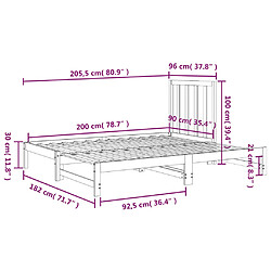 vidaXL Lit coulissant sans matelas noir 2x(90x200) cm pas cher