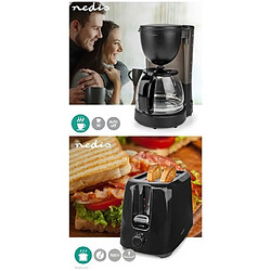 NEDIS PACK DEJEUNER Cafetière Machine à café Electrique Noire 1.25L 750W + Grille-pain Noir 2 Fentes 700W pas cher