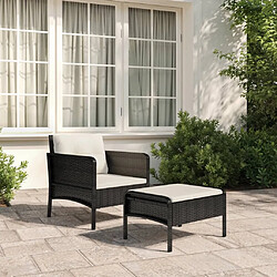 Maison Chic Salon de jardin 2 pcs avec coussins - Table et chaises d'extérieur - Mobilier/Meubles de jardin Moderne Noir Résine tressée -MN22624