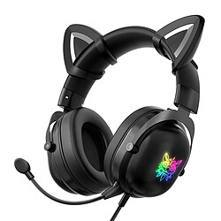 Universal Casque de paris, oreille de chat, câble, PC, gamer, casque stéréo, casque avec tête lumineuse MIC RGB |(Le noir)