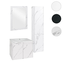 Mendler Ensemble pour salle de bain HWC-L86, lavabo miroir mural armoire suspendue lavabo, MVG mélaminé ~ aspect marbre blanc