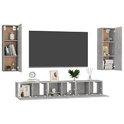 Avis Maison Chic Ensemble de meubles TV 5 pcs | Banc TV Moderne pour salon | Meuble de Rangement - Gris béton Aggloméré -MN48926