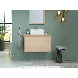 Vente-Unique Meuble de salle de bain suspendu avec vasque à poser en céramique - Placage chêne - 80 cm - MESLIVA