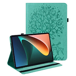 Etui en PU motif cerf et arbre avec support et porte-cartes vert pour votre Xiaomi Pad 5/Pad 5 Pro