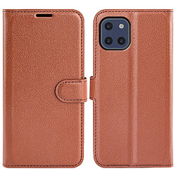 Etui en PU texture litchi, fermoir magnétique avec support marron pour votre Samsung Galaxy A03 (EU Version)