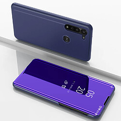 Coque en TPU + PU fenêtre d'affichage unique de la peau miroir bleu foncé pour votre Motorola Moto G8 Power