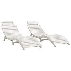 Helloshop26 Lot de 2 transats chaise longue bain de soleil lit de jardin terrasse meuble d'extérieur blanc 184x55x64 cm bois massif d'acacia 02_0012138