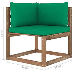 vidaXL Canapé d'angle palette de jardin avec coussins vert pas cher