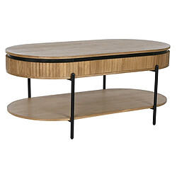 Pegane Table basse, table de salon rectangulaire en bois naturel et métal noir - longueur 120 x profondeur 60 x Hauteur 50 cm