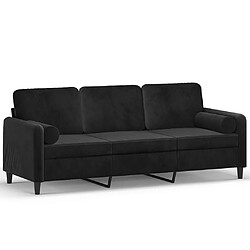 vidaXL Canapé 3 places avec oreillers décoratifs noir 180 cm velours