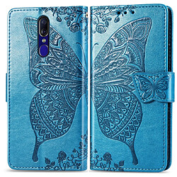 Wewoo Housse Coque Étui en cuir à rabat horizontal Butterfly Love Flowers gaufrage pour OPPO F11avec porte-cartes et porte-cartesainsi que portefeuille et lanière bleu