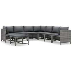 vidaXL Salon de jardin 9 pcs avec coussins Résine tressée Gris