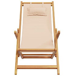 Avis vidaXL Chaise pliable de plage beige bois massif d'eucalyptus et tissu