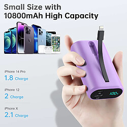 SANAG Batterie Externe 10800Mah, Ultra Compact Power Bank Avec Cables Intégré, 15W 3.0A Chargeur Portable Avec Écran Lcd, 3 Sortie Batterie Portable Pour Iphone 14//14 Pro/13/12/11/Xs/Xr/X/8/7(Violet)