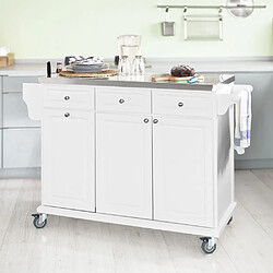 SoBuy FKW33-W XXL Plan de travail Desserte sur roulettes Meuble chariot de cuisine