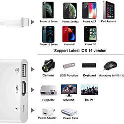 Adaptateur, adaptateur de caméra USB 3 en 1 avec adaptateur HDMI AV numérique 1080P + répartiteur de charge, prise en charge du lecteur flash USB, clavier MIDI, souris