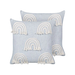 Beliani Lot de 2 coussins LEEA Coton 45 x 45 cm Broderie Bleu clair