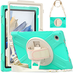 Coque en silicone avec béquille rotative et bandoulière Vert menthe pour votre Samsung Galaxy Tab A8 10.5 (2021)