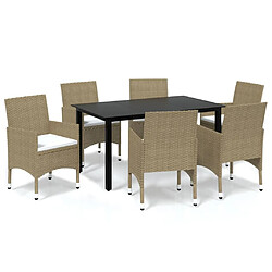 Maison Chic Ensemble à manger d'extérieur 7 pcs avec coussins,Salon de jardin,Mobilier de jardin Poly rotin Beige -GKD987180