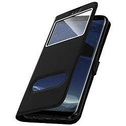 Avizar Housse Samsung Galaxy S8 Plus Etui Clapet 2x Fenêtre Coque Silicone Gel - Noir