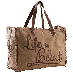 Aubry Gaspard Sac en coton décor Life is a beach beige.